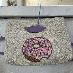 Beaded Donut Design Clutch - Cream and Pink